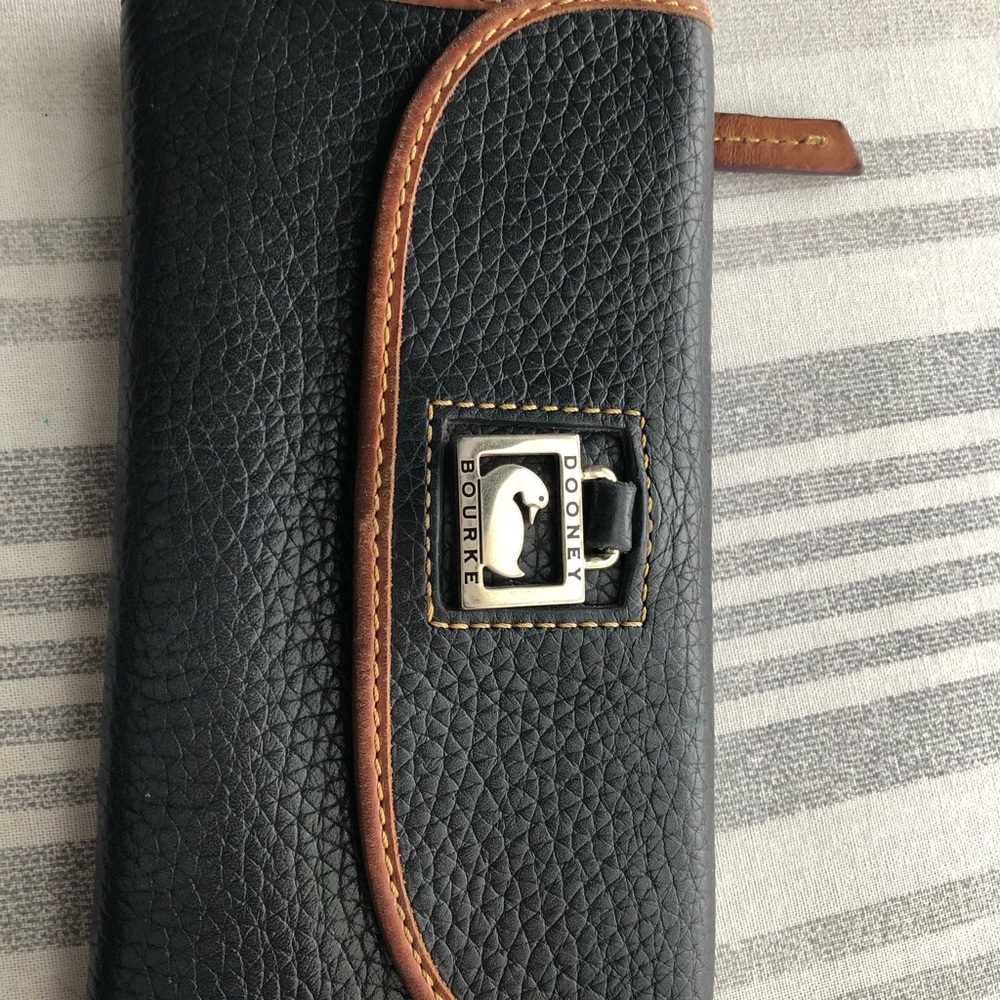 Dooney & Bourke Black Leather Wallet with Brown Trim